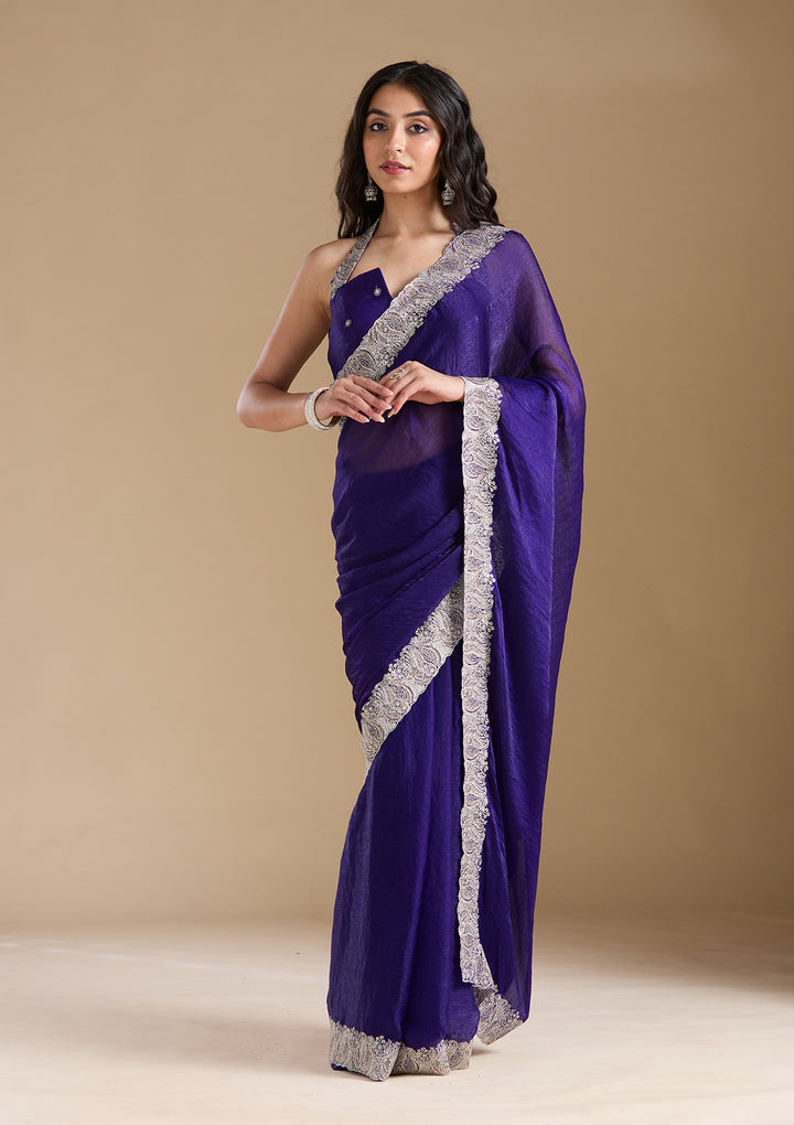Violet  Zariwork (Silver) Chiffon Saree