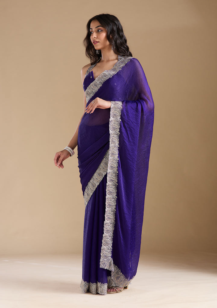 Violet  Zariwork (Silver) Chiffon Saree
