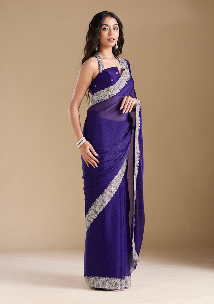 Violet  Zariwork (Silver) Chiffon Saree
