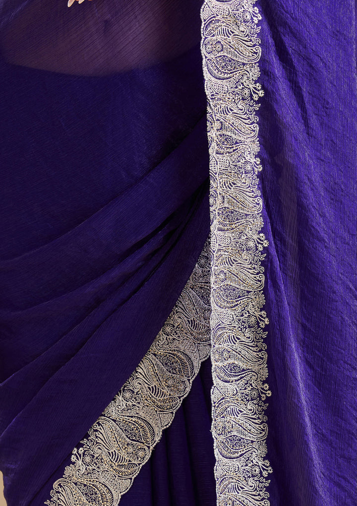 Violet  Zariwork (Silver) Chiffon Saree