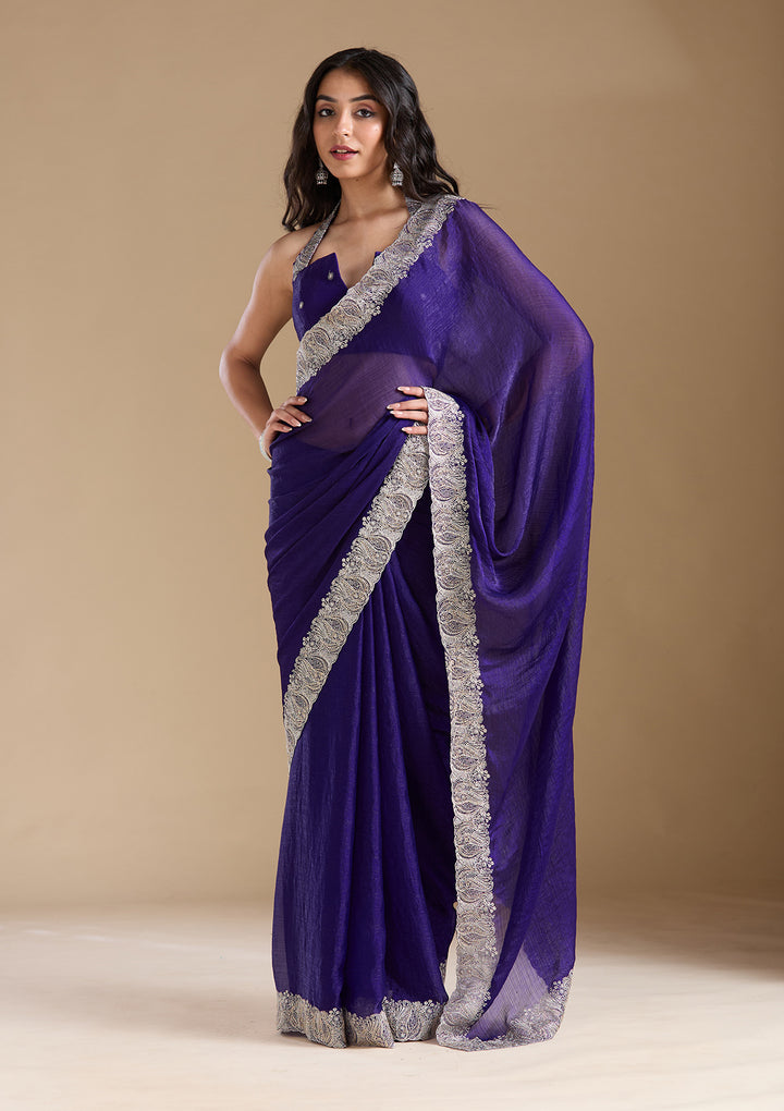 Violet  Zariwork (Silver) Chiffon Saree