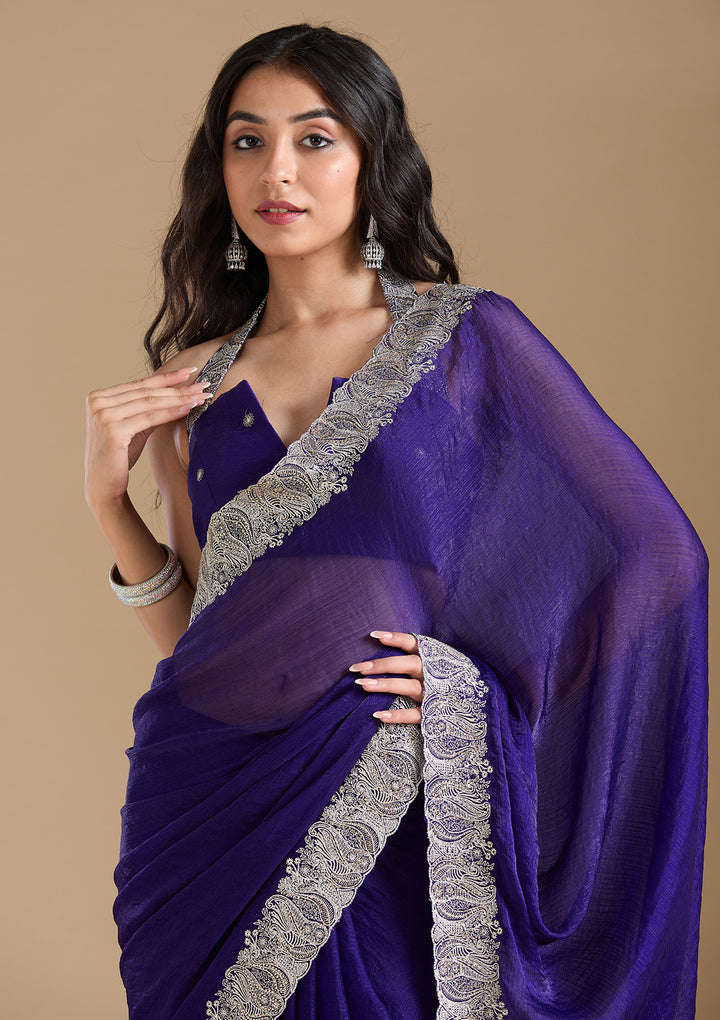 Violet  Zariwork (Silver) Chiffon Saree