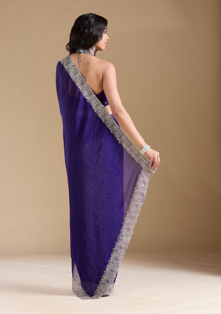 Violet  Zariwork (Silver) Chiffon Saree