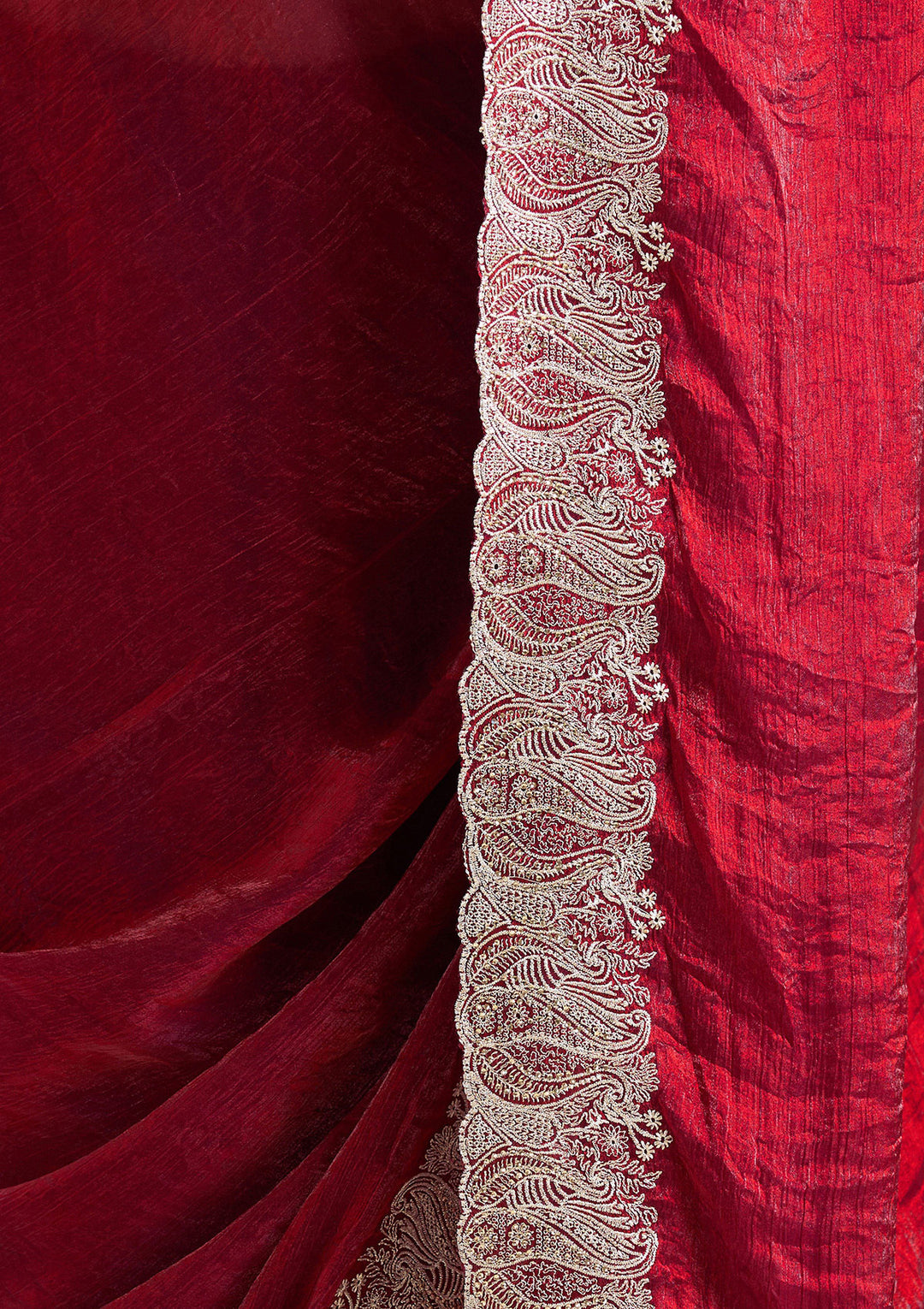 Wine Zariwork (Silver) Chiffon Saree