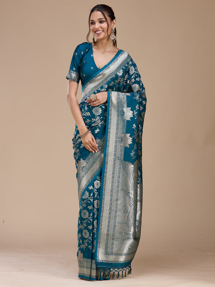 Peacock Blue Stonework Silk Saree