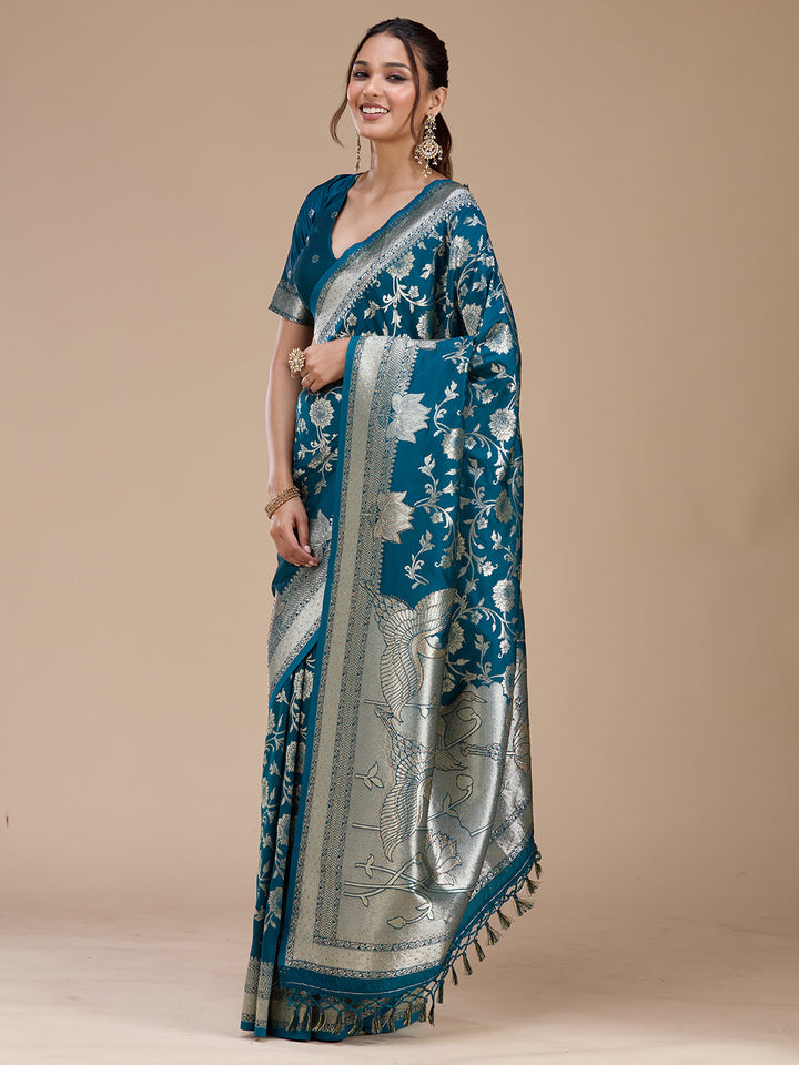 Peacock Blue Stonework Silk Saree
