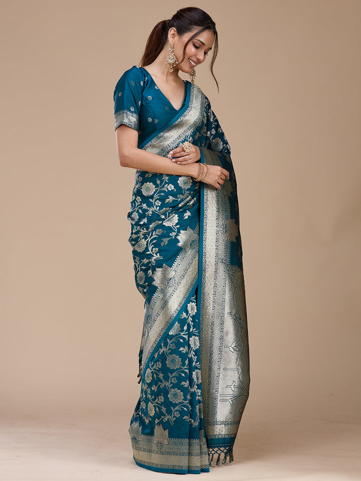 Peacock Blue Stonework Silk Saree