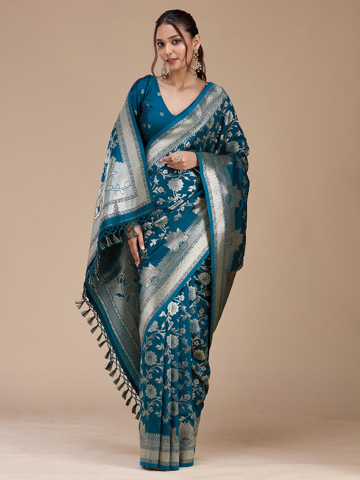 Peacock Blue Stonework Silk Saree