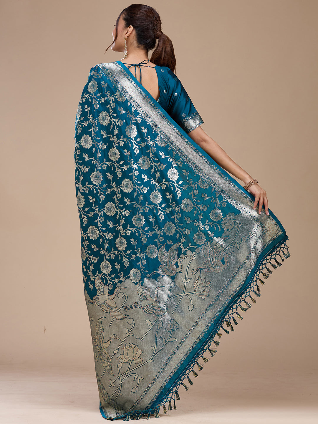 Peacock Blue Stonework Silk Saree