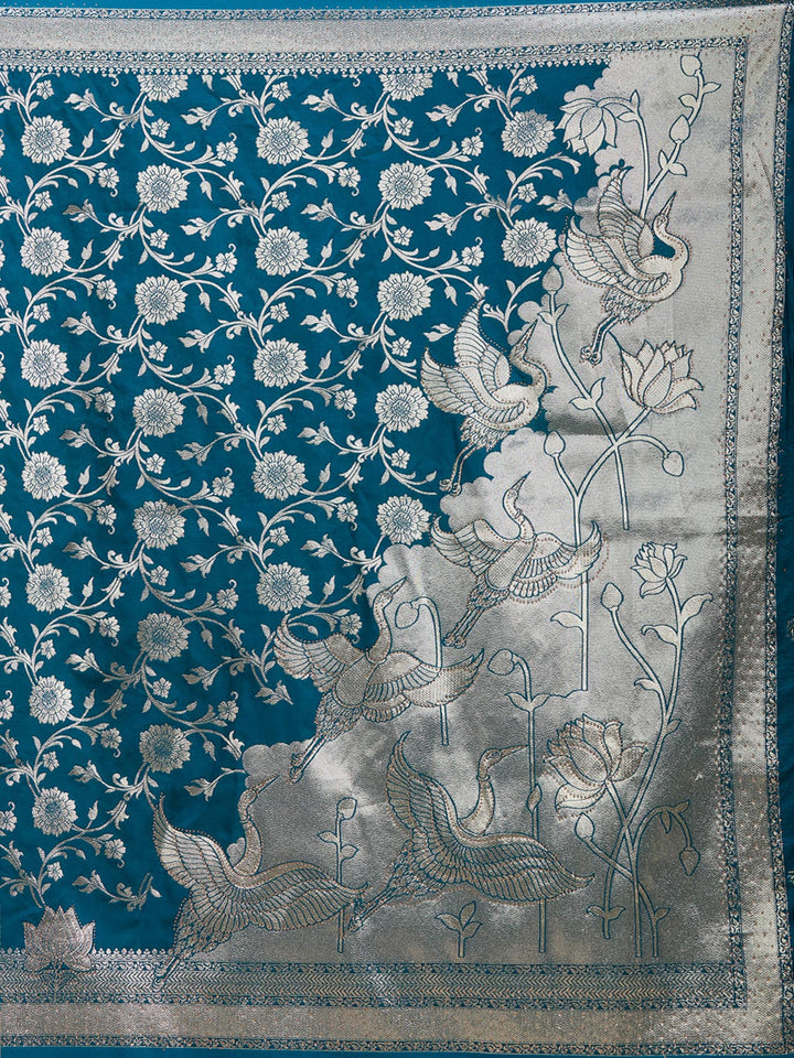 Peacock Blue Stonework Silk Saree