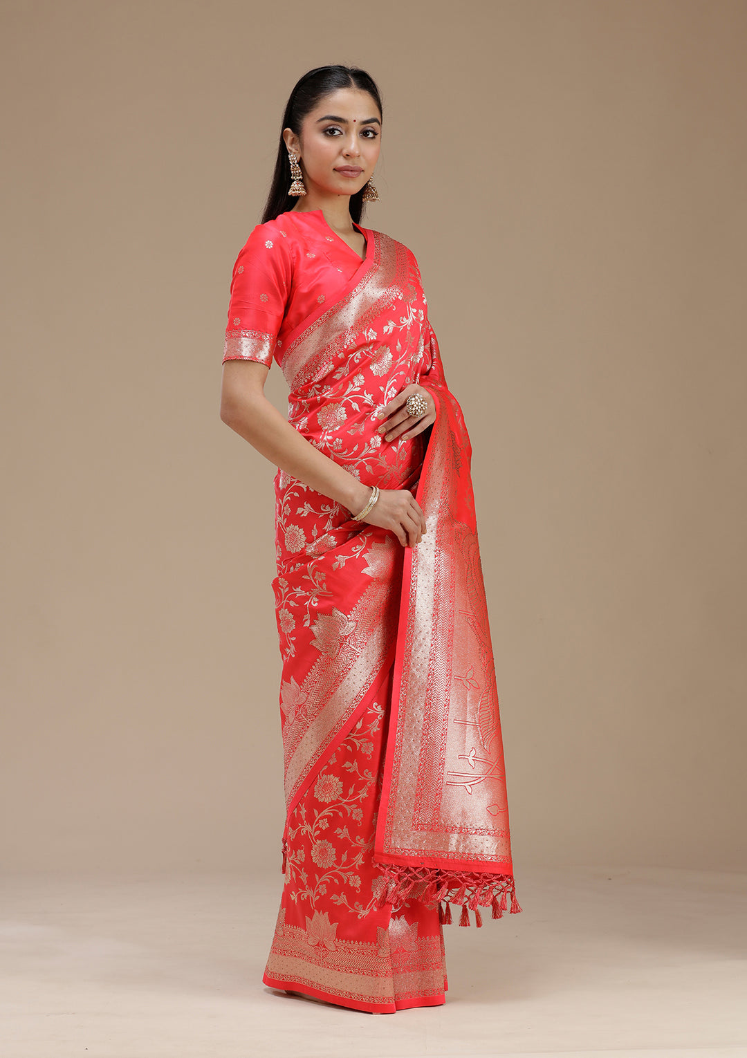 Rani Pink Stonework Silk Saree