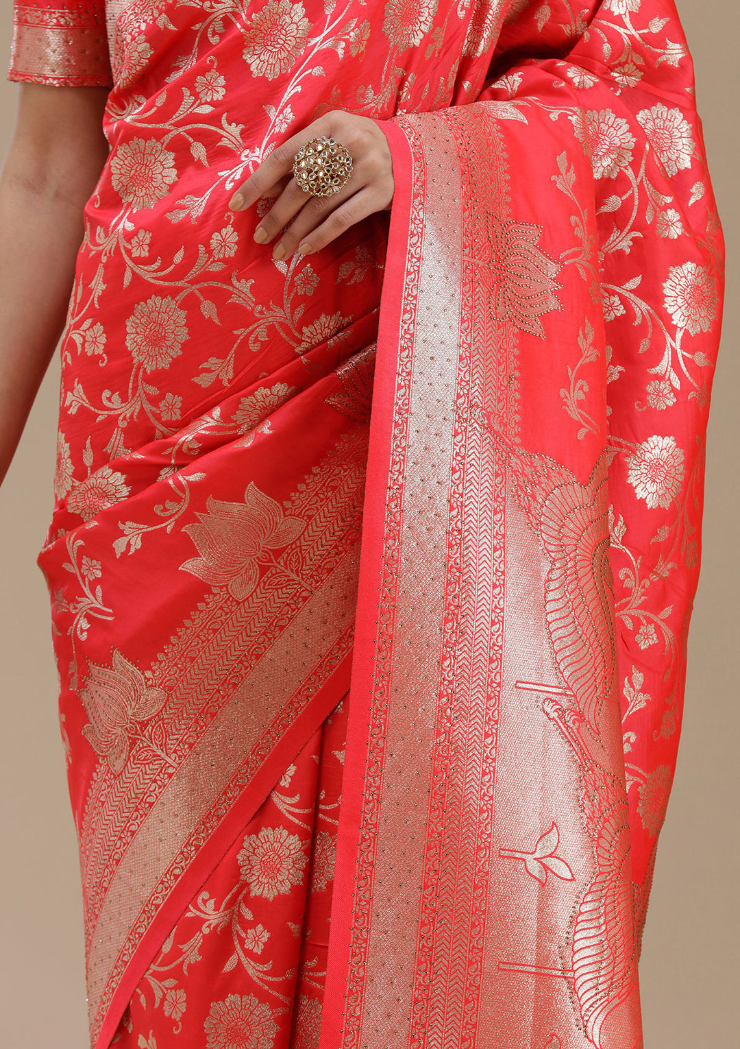 Rani Pink Stonework Silk Saree