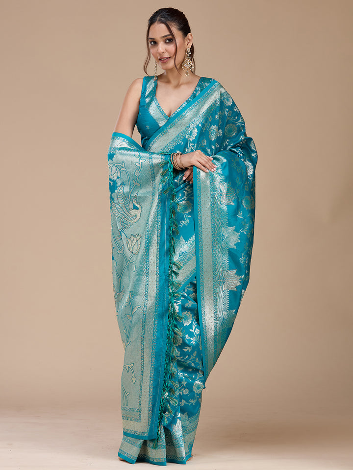 Turquoise Blue Stonework Silk Saree