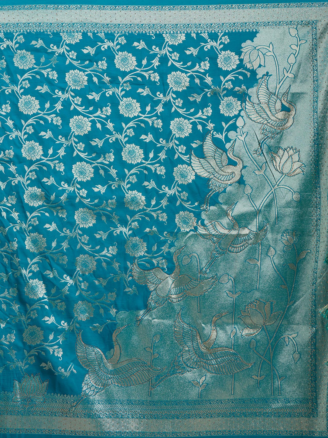 Turquoise Blue Stonework Silk Saree