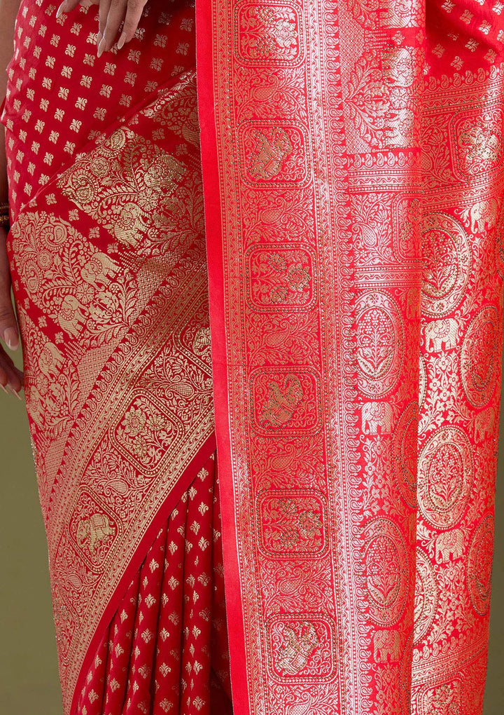 Red Stonework Banarasi Silk Saree