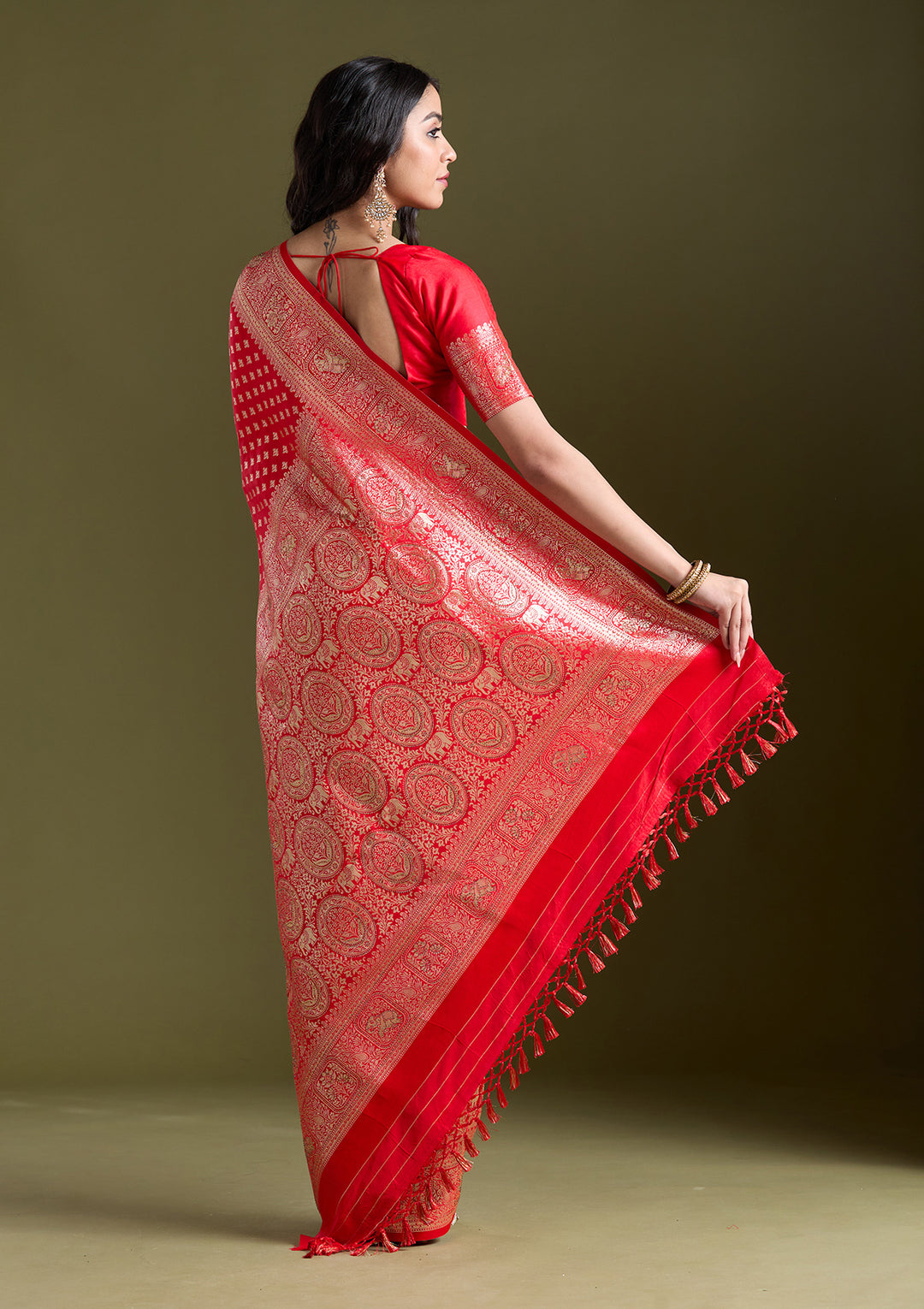 Red Stonework Banarasi Silk Saree