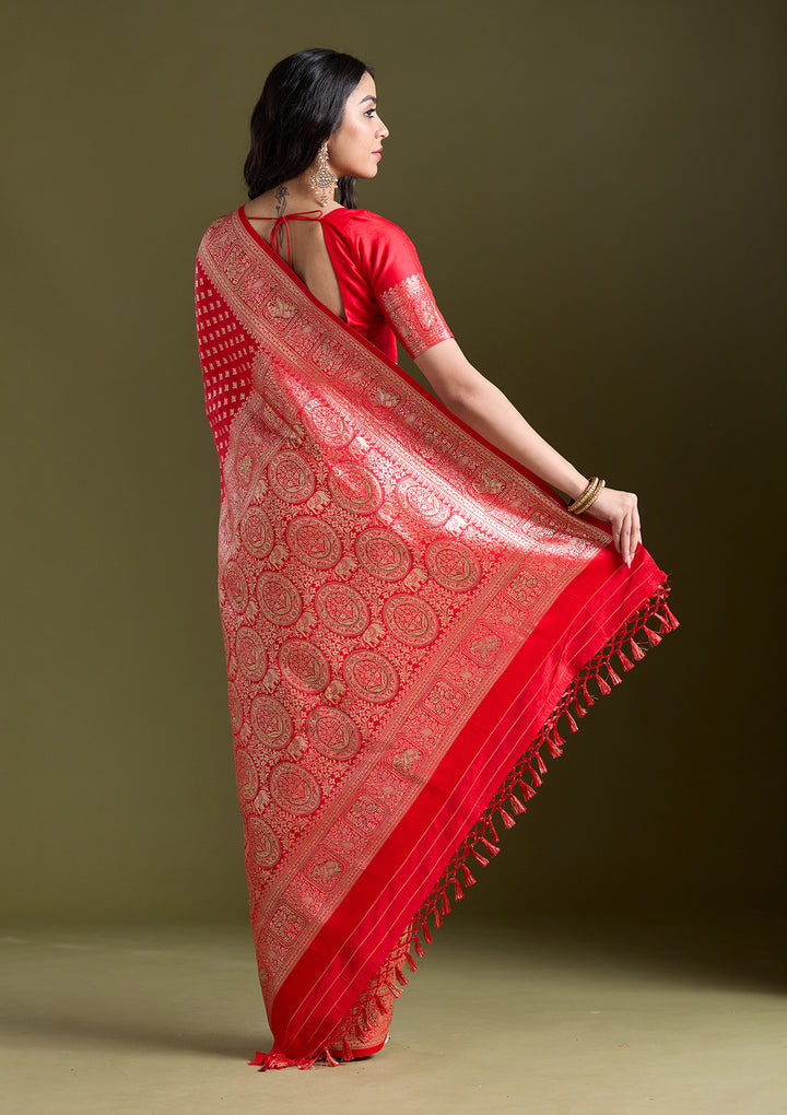 Red Stonework Banarasi Silk Saree