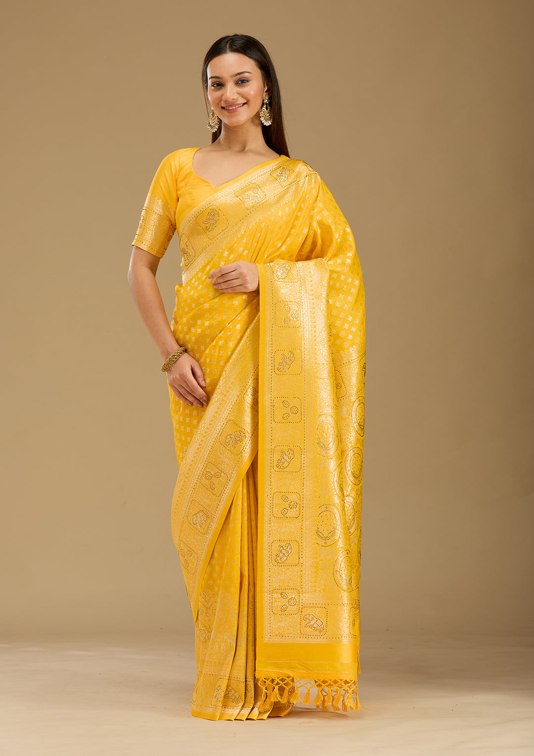 Yellow Stonework Silk Silk_Saree