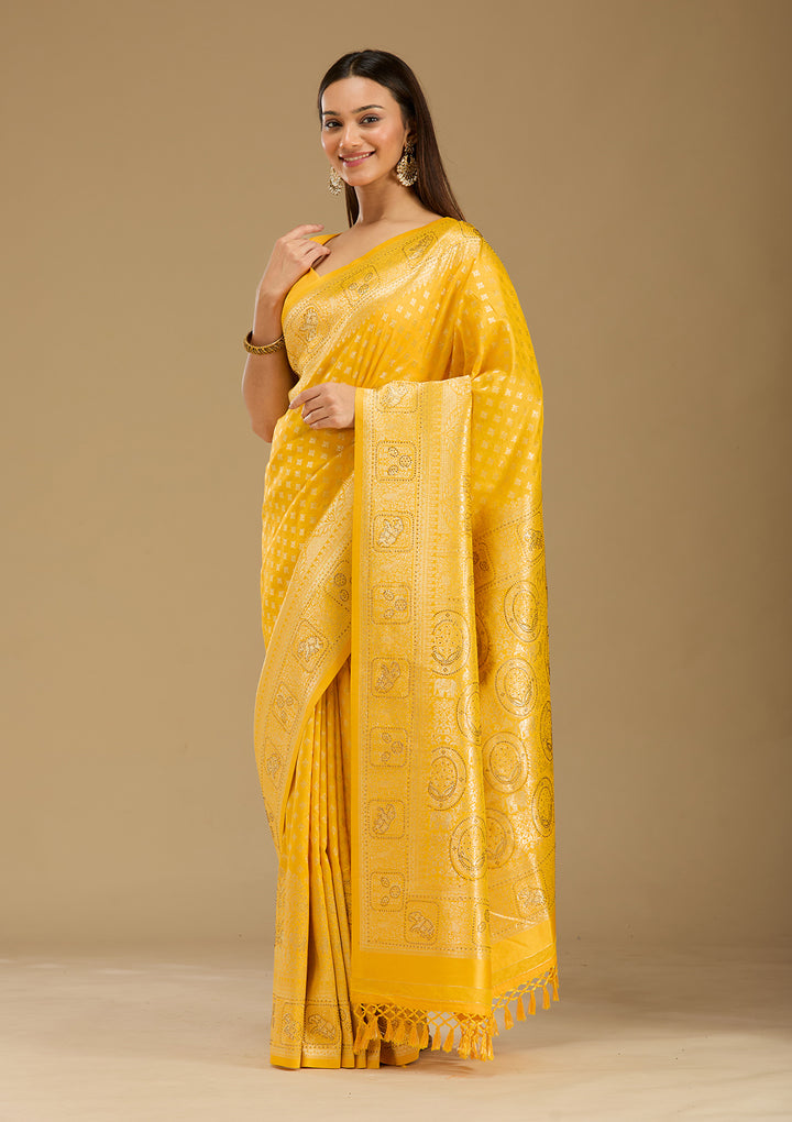 Yellow Stonework Silk Silk_Saree