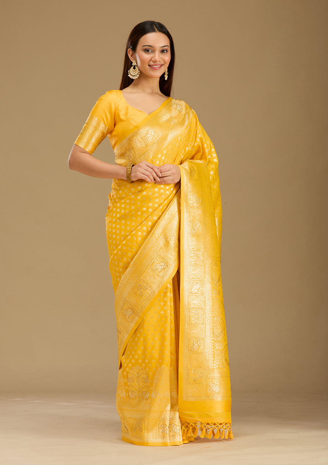 Yellow Stonework Silk Silk_Saree