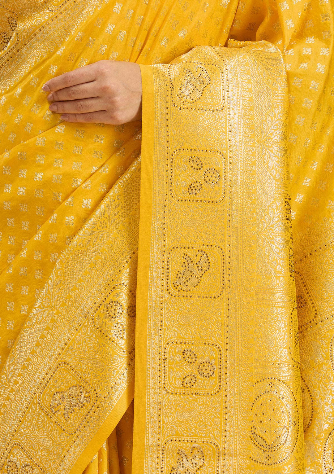 Yellow Stonework Silk Silk_Saree