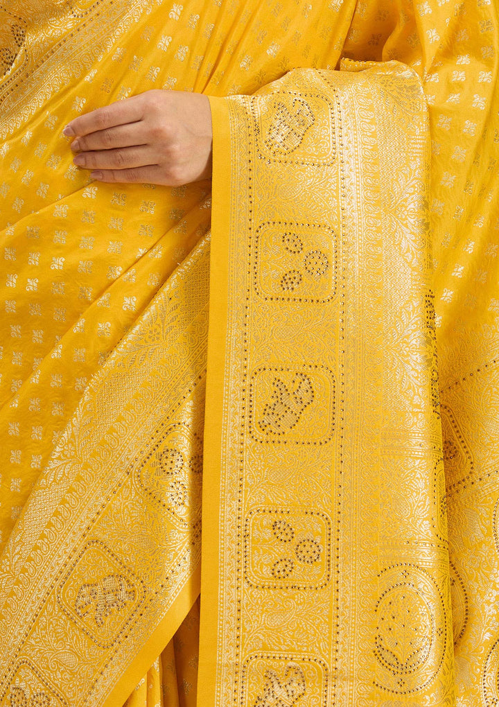 Yellow Stonework Silk Silk_Saree
