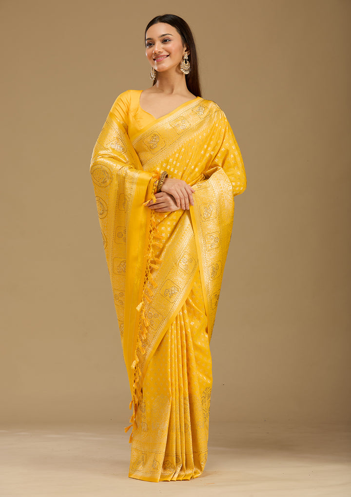 Yellow Stonework Silk Silk_Saree