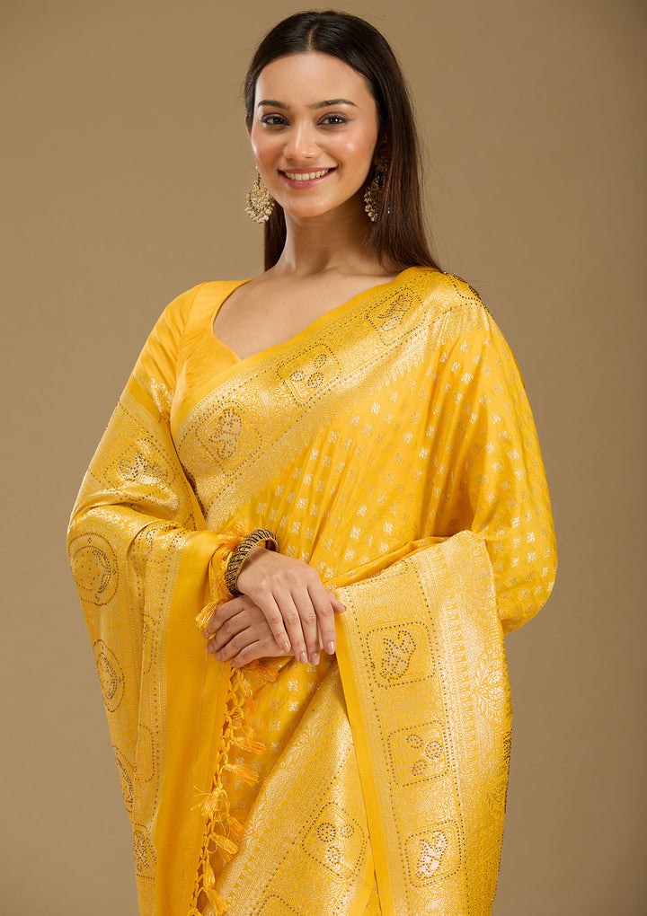 Yellow Stonework Silk Silk_Saree
