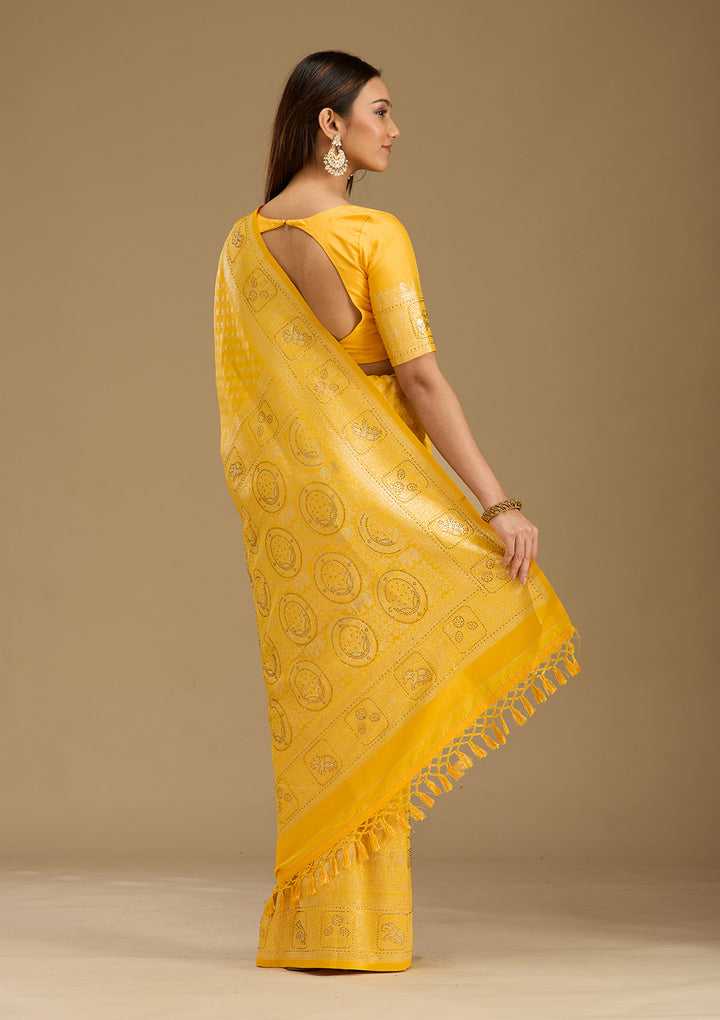 Yellow Stonework Silk Silk_Saree