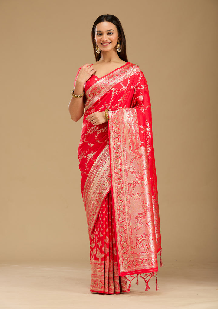 Red Stonework Silk Saree