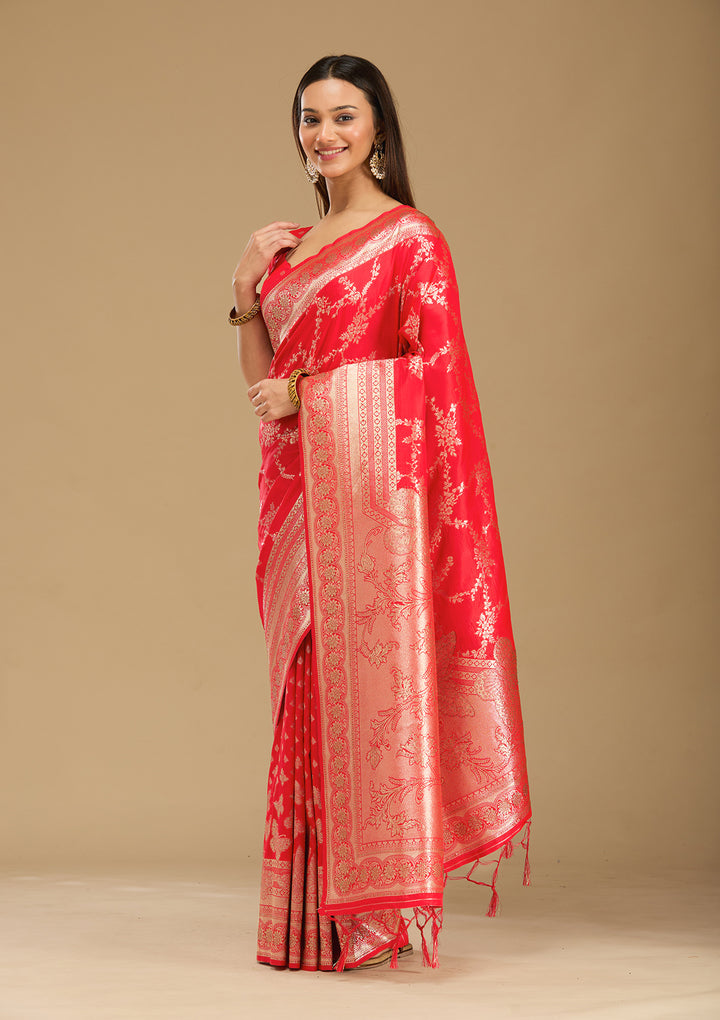 Red Stonework Silk Saree