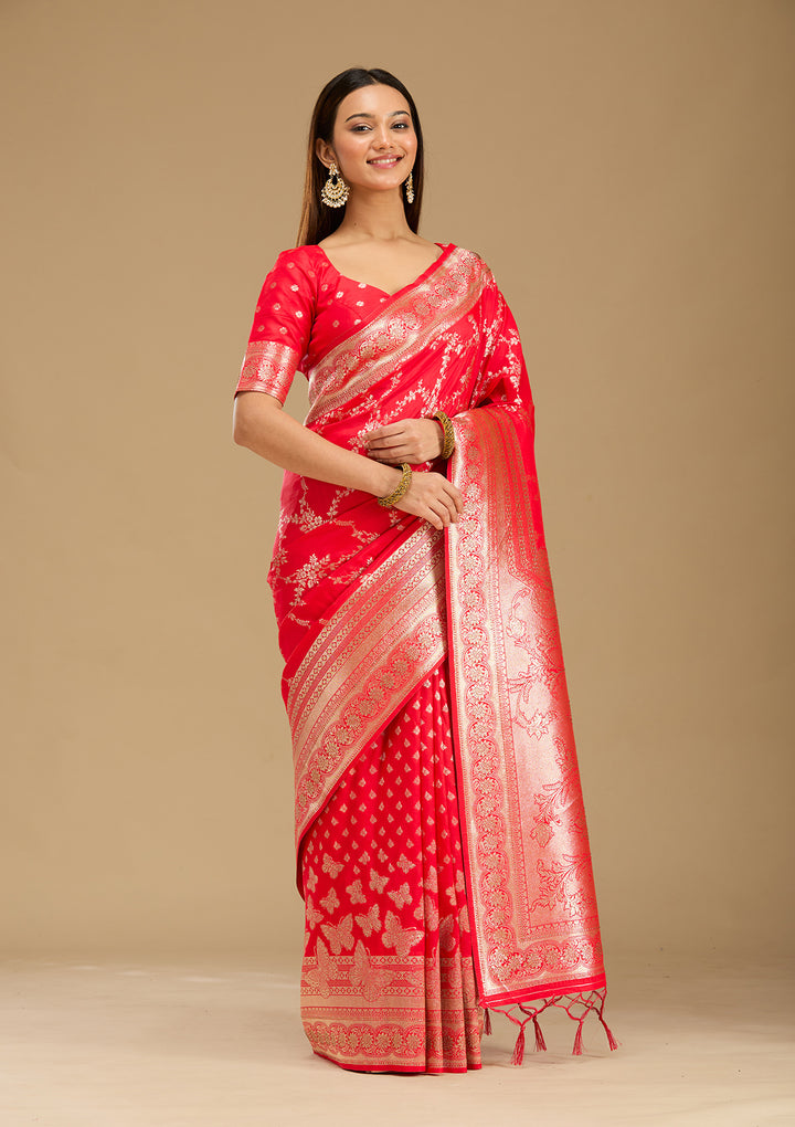 Red Stonework Silk Saree