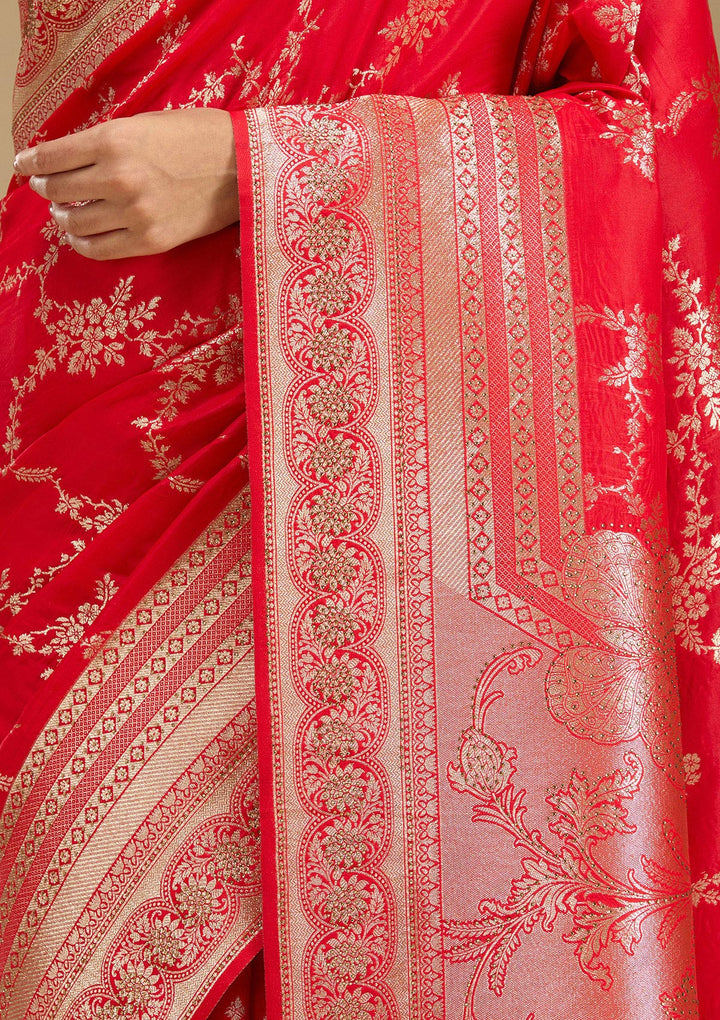 Red Stonework Silk Saree