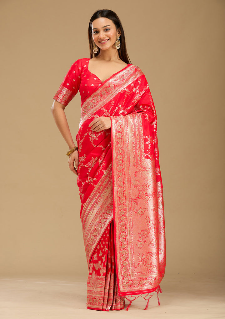 Red Stonework Silk Saree