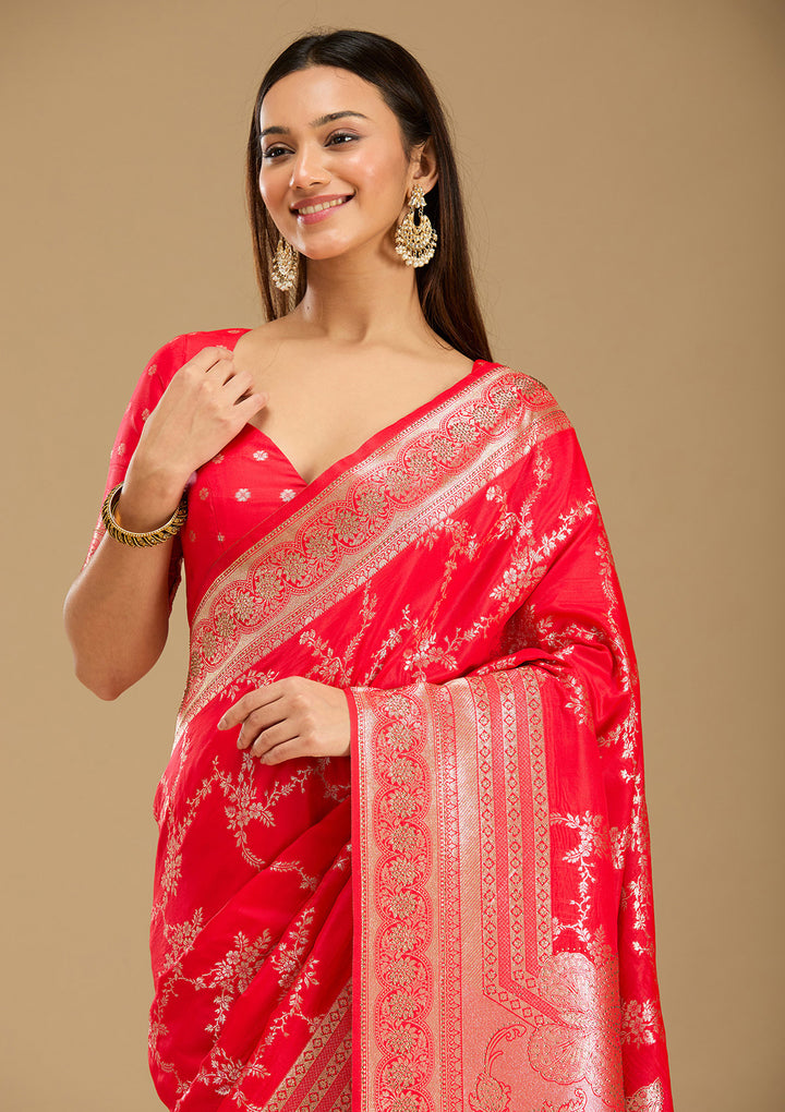 Red Stonework Silk Saree