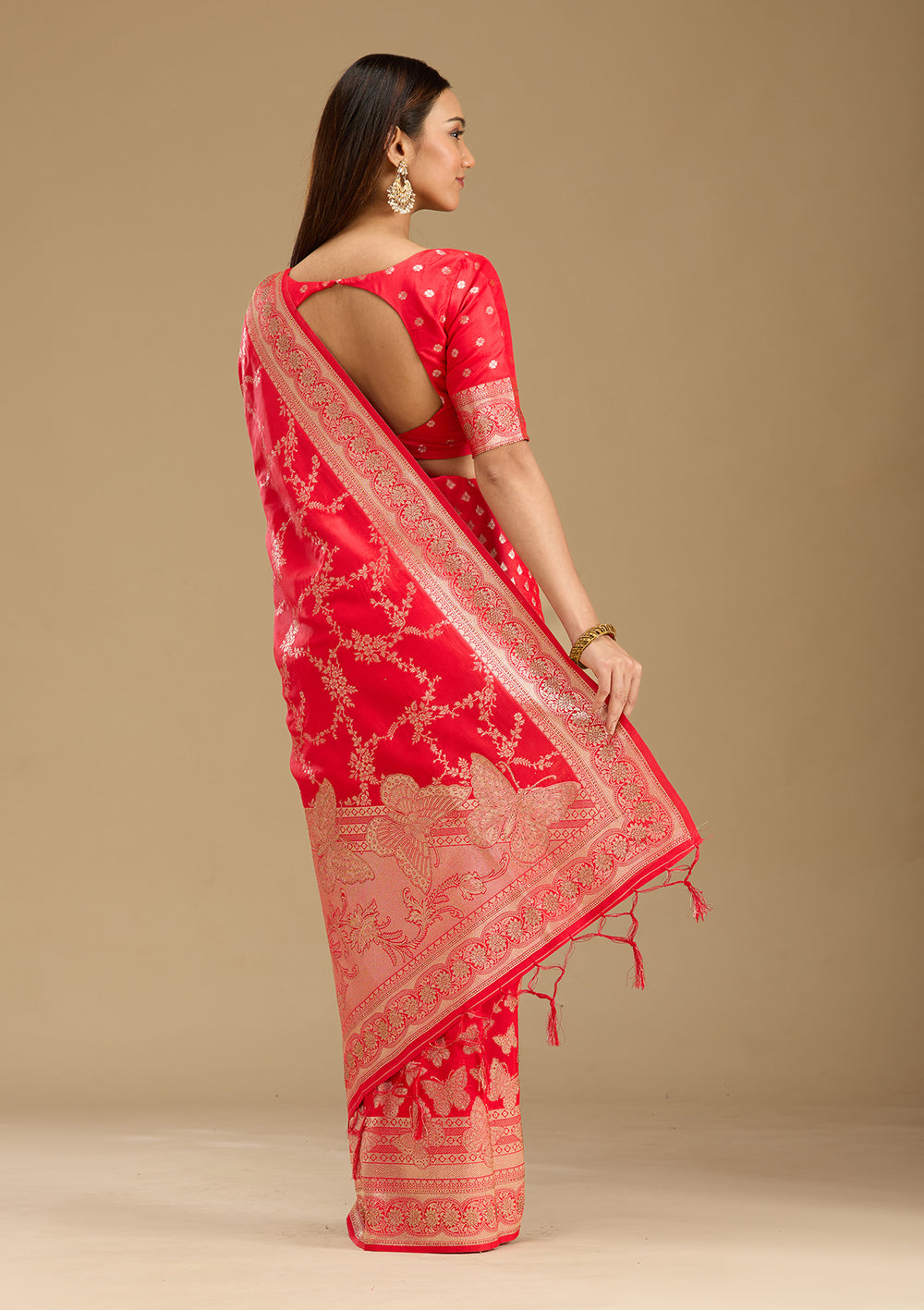 Red Stonework Silk Saree