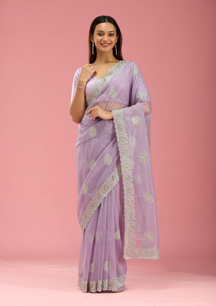 Lavender Cutwork Organza Saree
