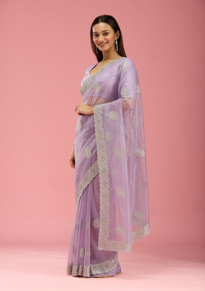 Lavender Cutwork Organza Saree