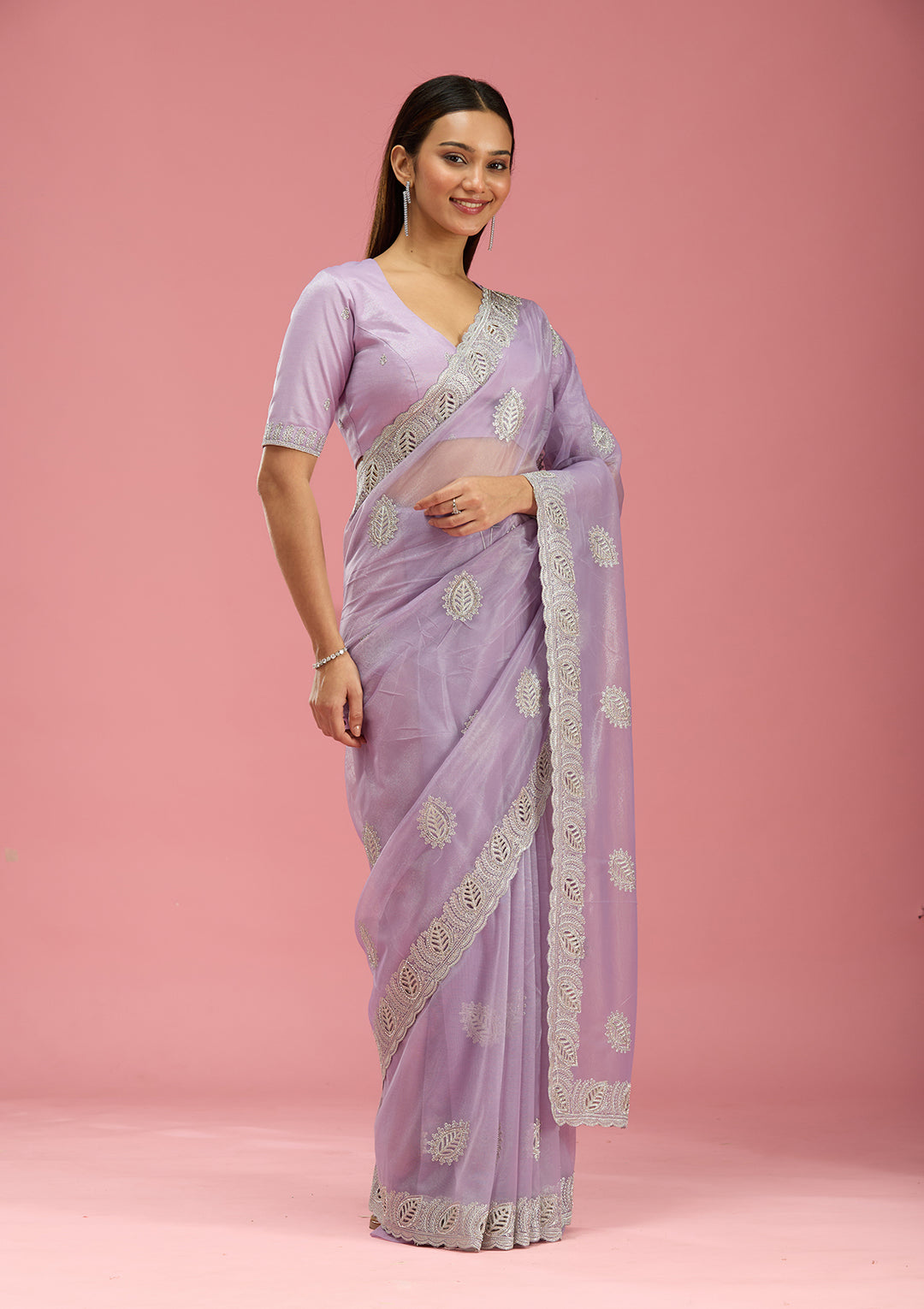 Lavender Cutwork Organza Saree