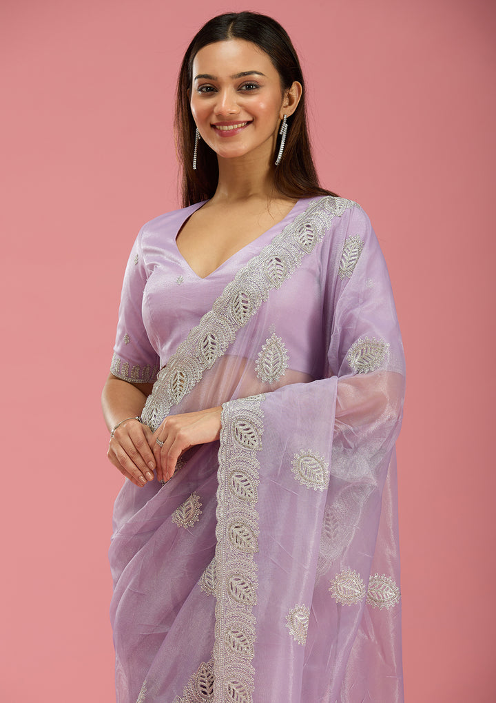 Lavender Cutwork Organza Saree