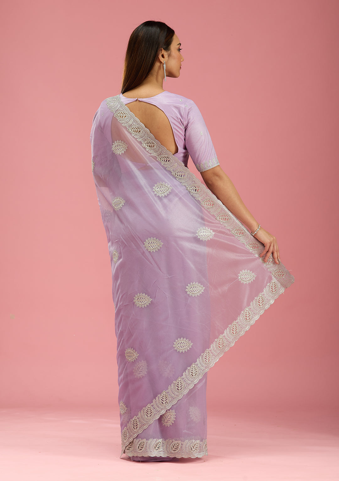 Lavender Cutwork Organza Saree