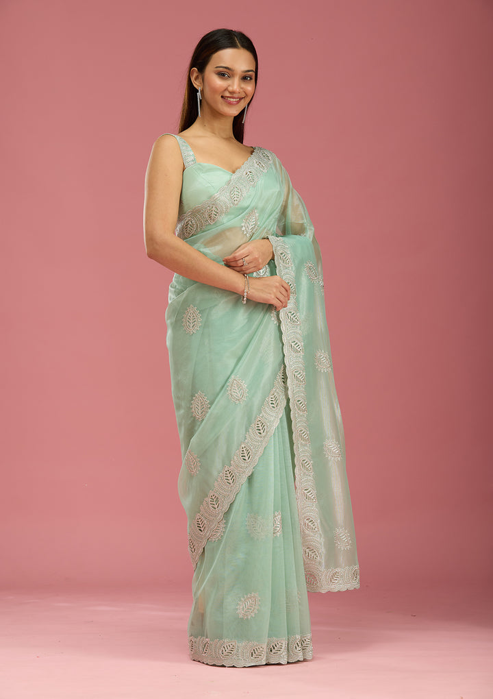 Sea Green Cutwork Organza Saree