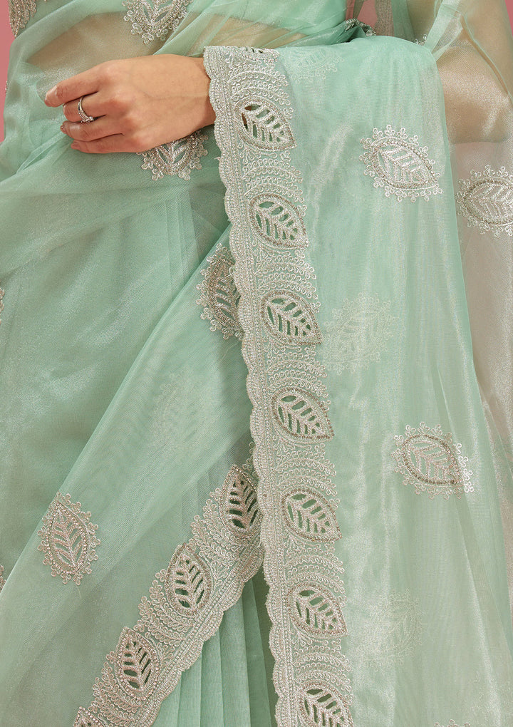 Sea Green Cutwork Organza Saree