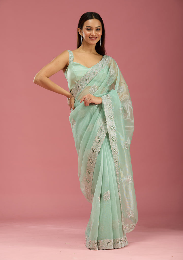 Sea Green Cutwork Organza Saree
