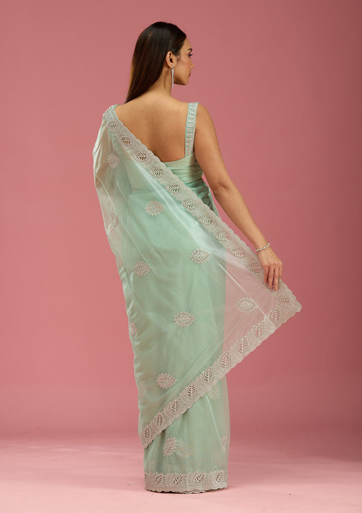 Sea Green Cutwork Organza Saree