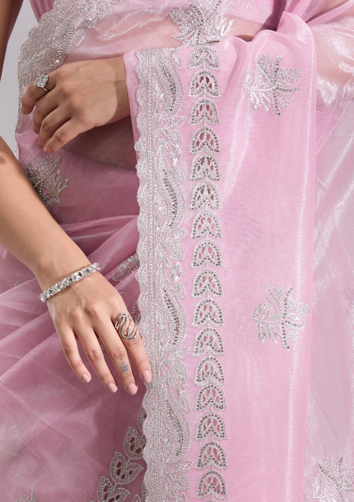 Baby Pink Cutwork Organza Saree