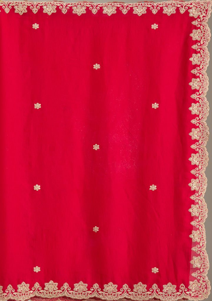 Rani Pink Cording Semi Crepe Saree
