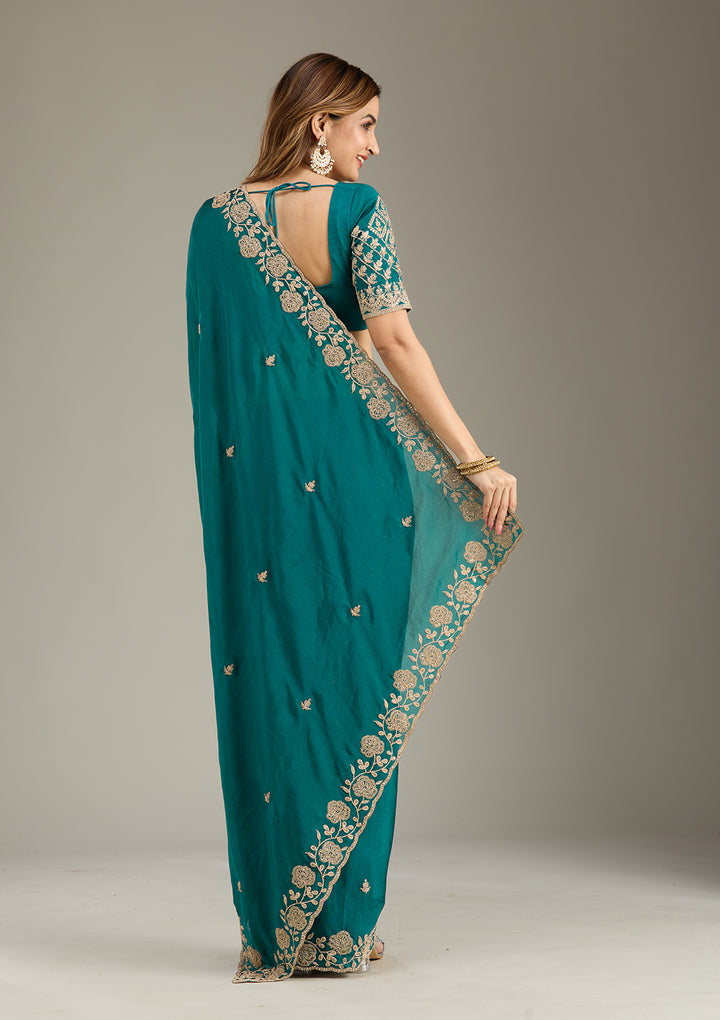 Teal Green Cording Georgette Saree