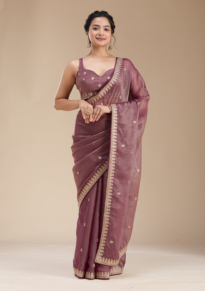 Wine Gotapatti Organza Saree