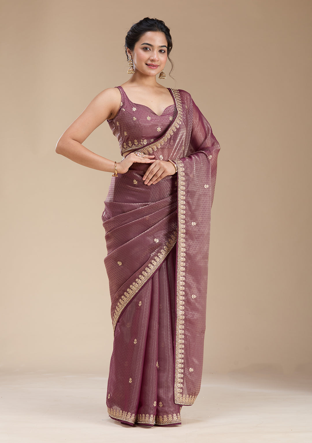 Wine Gotapatti Organza Saree